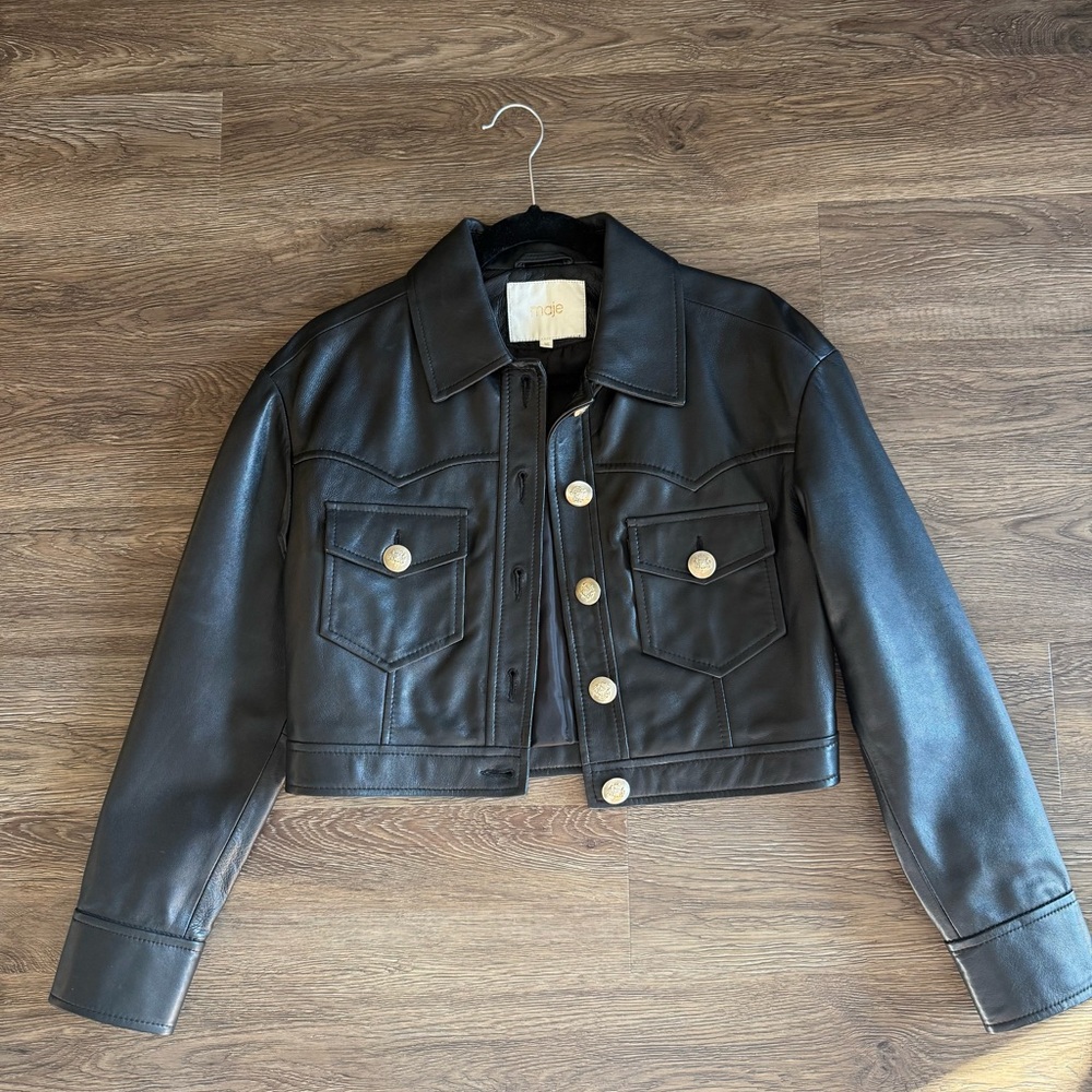 Maje Black Cropped Leather Jacket